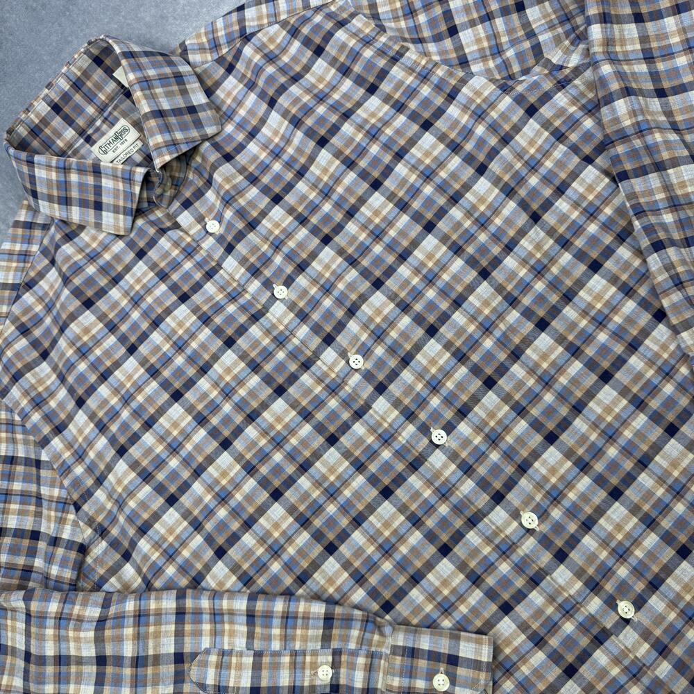 Gitman Bros Shirt Mens XL Brown Blue Plaid Long Sleeve Button Up Tailored Fit